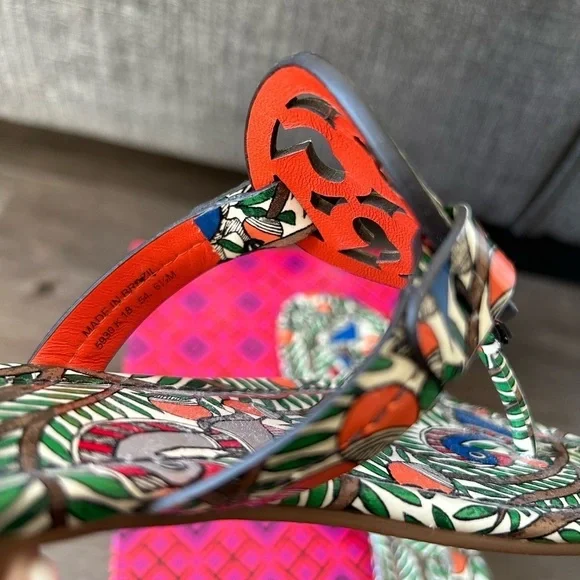 Tory Burch Miller Printed Patent Leather Sandal Orange Something Wild Size 6.5 - Picture 6 of 7